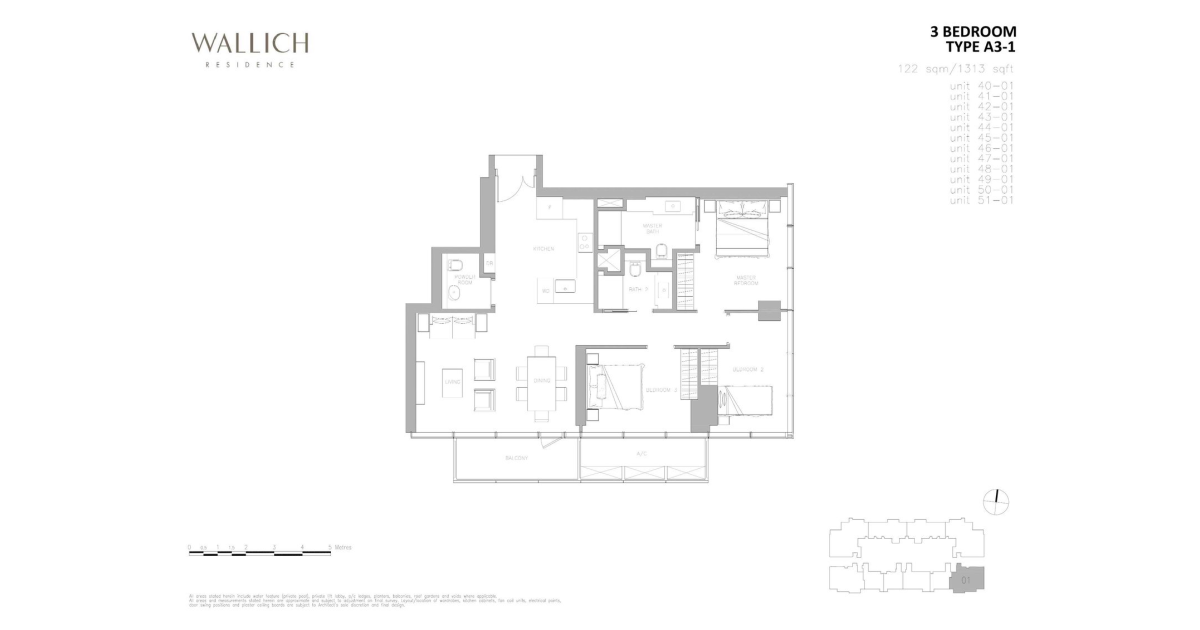 Wallich Residence's Floor Plan | 3 Bedroom [A3-1]