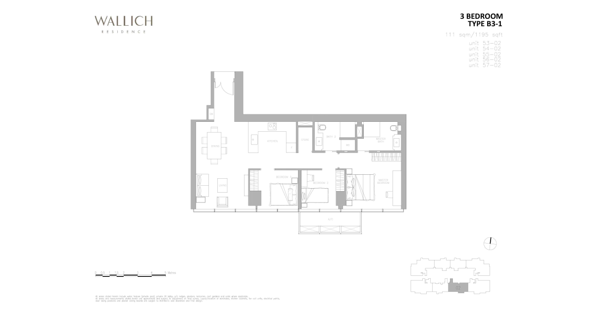 Wallich Residence's Floor Plan | 3 Bedroom [B3-1]
